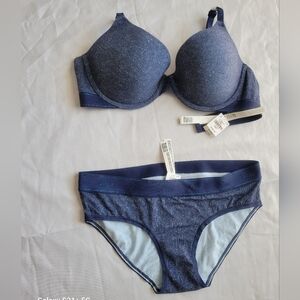 PINK Victoria's Secret Blue Bra and Panty Set with Molded Cups